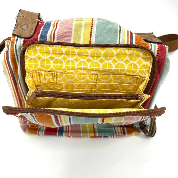 Fossil Watercolor Striped Organizer Denim Fabric Crossbody Purse Shoulder Bag - Picture 7 of 13